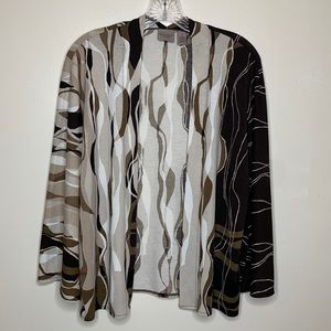 CHICO’S EASYWEAR Cardigan Brown & Cream Open Front Lightweight 3/4 Sleeves 8